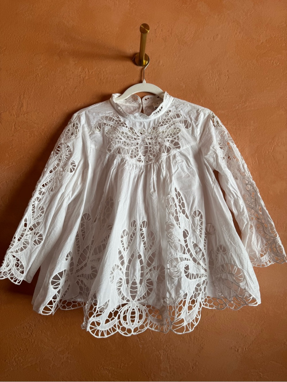 Harlyn White Cotton Eyelet Lace Boho Blouse Top Small